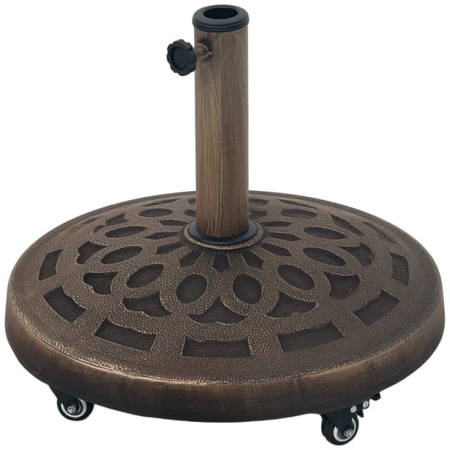 Outsunny 21kg Resin Garden Parasol Base Umbrella Stand with Wheels Brown