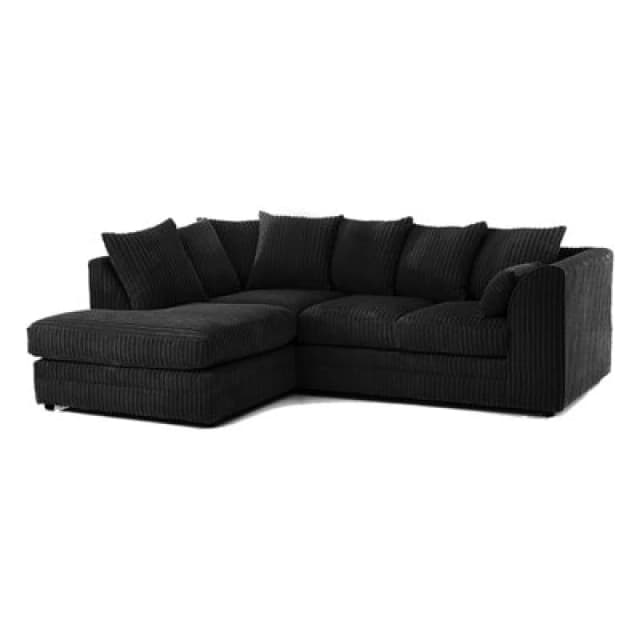 Furnishings For Less UK Luxor Jumbo Cord 4 Seater Corner Sofa Black Left Hand Facing