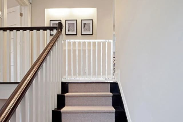 Safetots Top Of The Stairs Screw Fitted Stair Gate, White Wooden, 63.5Cm - 105.5Cm, Wood Baby Gate, Stylish Safety Gate