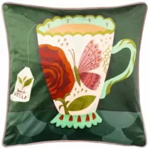 Kate Merritt Time For Tea Print Piped Edge Cushion Cover, Multi, 43 x 43 Cm