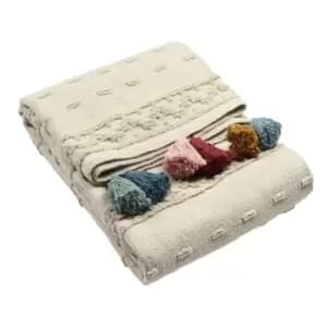 Furn. Boho Throw Contrast Tassel Trim And Tufted Cotton Design Cotton Multi