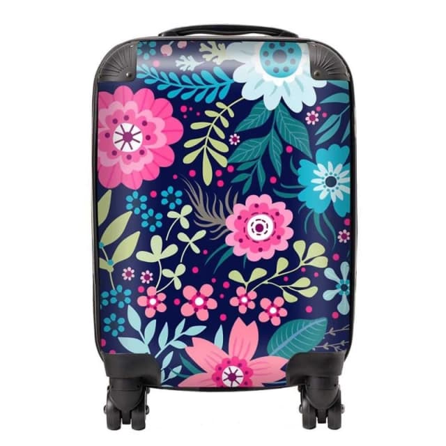 Warren Reed - Designer Cute Colourful Flower Pattern Suitcase in Blue Size: Large Blue Unisex Large