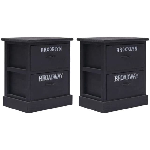 vidaXL 2x Nightstands Black Paulownia Wood Bedroom Bedside Cabinet Table Stand