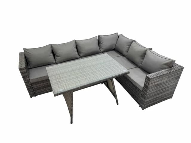 Fimous Patio Furniture Sets with Dining Table Corner Sofa Set Dark Grey Mixed Dark Grey Unisex