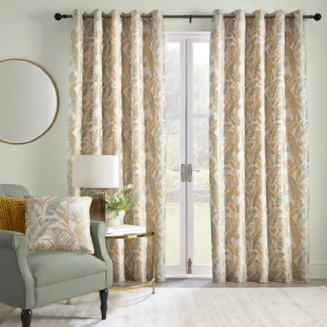 Laurence Llewelyn-Bowen Laurence Llewelyn-Bowen 'Paradise Palm' Jacquard Palm Leaf Pair of Eyelet Curtains in Duck Egg Blue Size: 117cm width x 137c