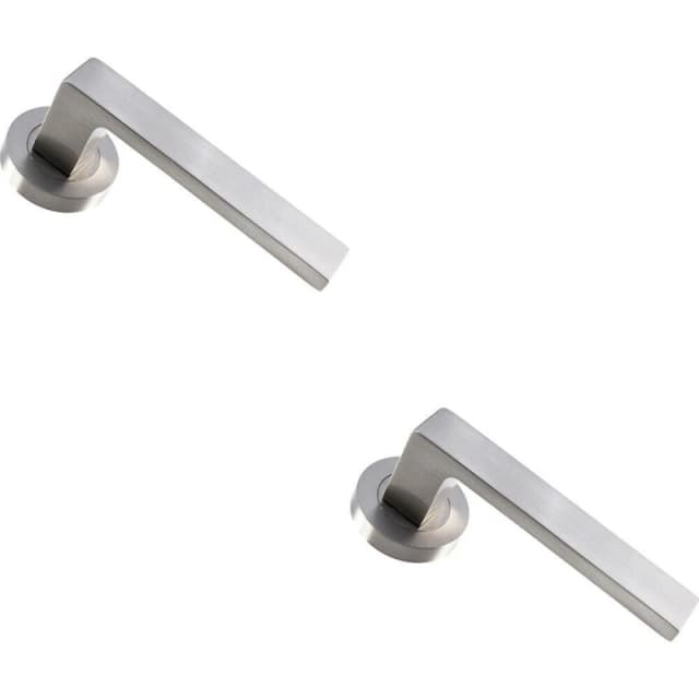 Loops 2x PAIR Straight Square Handle on Round Rose Concealed Fix Satin Nickel Metallics
