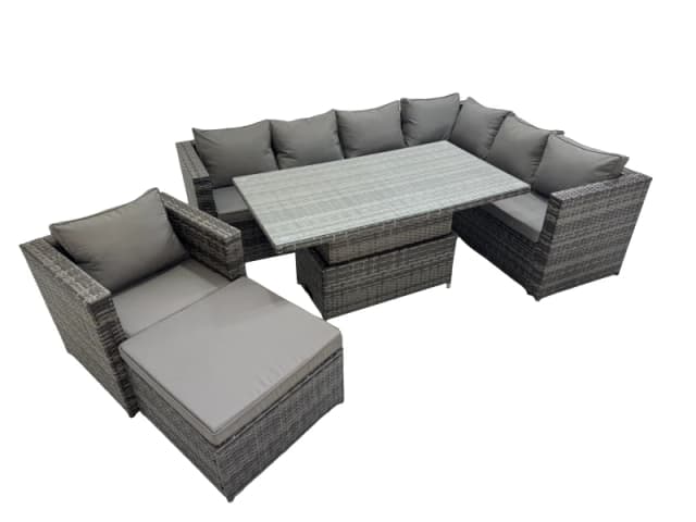 Fimous 8 Seater Rattan Corner Sofa Sets with Chair Big Stools Dark Grey Mixed Dark Grey Unisex