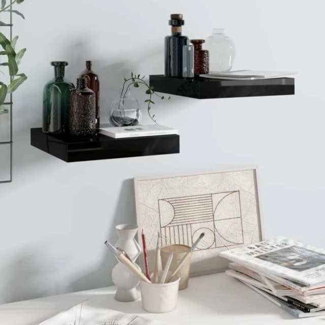 VIDAXL Vidaxl - Floating Wall Shelves 2 pcs High Gloss Black 23x23.5x3.8cm mdf 8720286073926