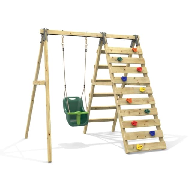 OutdoorToys Glide Wooden Single Swing Set with Climbing Wall & Swing Seat for Kids - Lavender (Dark Green Baby Swing) Green Unisex
