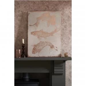 Rose Gold Koi Carp Metallic Printed Canvas