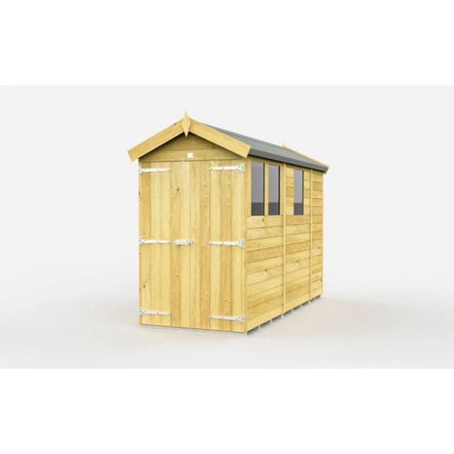 Buttercup Farm 4 x 9 Feet Apex Shed - Double Door W/ Windows - L272 x W118 x H217cm in Brown Brown Unisex