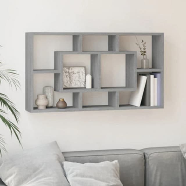 Vidaxl Wall Display Shelf 8 Compartments Grey Sonoma, Grey 342593