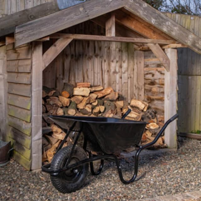 Samuel Alexander 90 Litre 150Kg Capacity Heavy Duty Outdoor Galvanised Pneumatic Metal Garden Wheelbarrow In Black