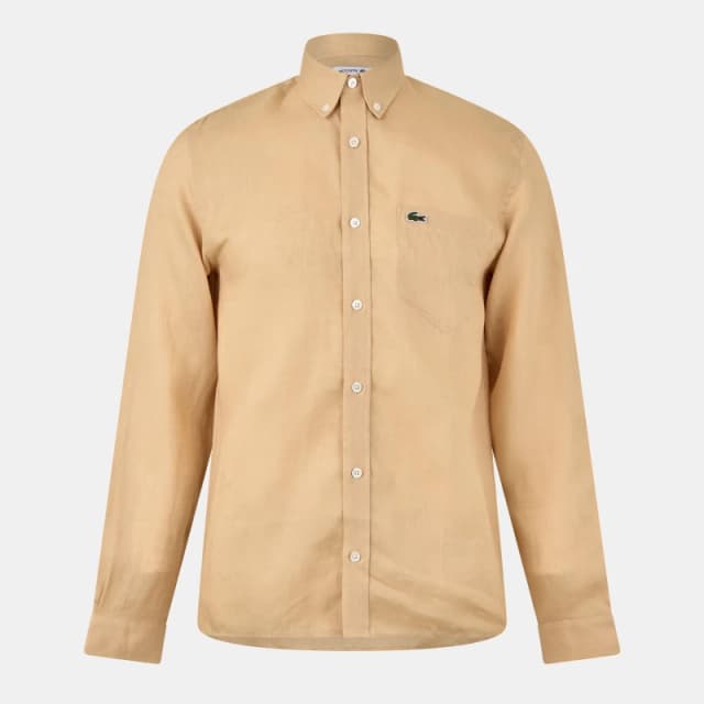 Lacoste Mens Long-Sleeve Plain Shirt Beige male XS
