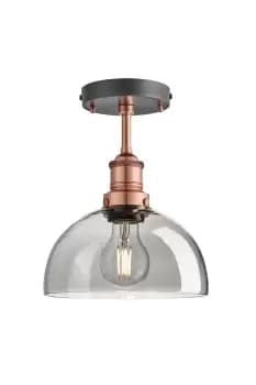 Brooklyn Tinted Glass Dome Flush Mount, 8 Inch, Smoke Grey, Copper Holder
