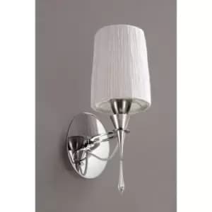 Lucca wall light with switch 1 Bulb E27, polished chrome with white lampshade & transparent crystal