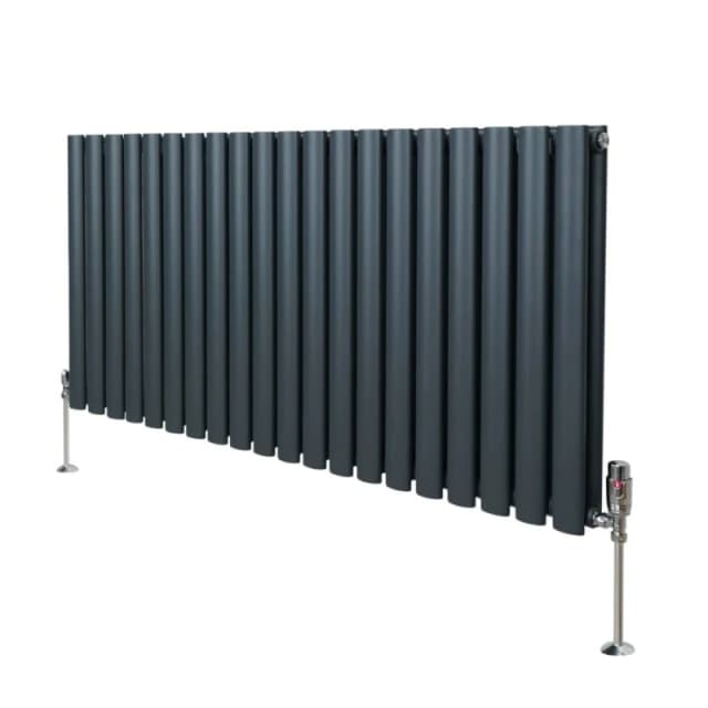 MONSTER-SHOP Oval Column Radiator 600mm x 1200mm & trv Chrome Valves Designer 5055986194248