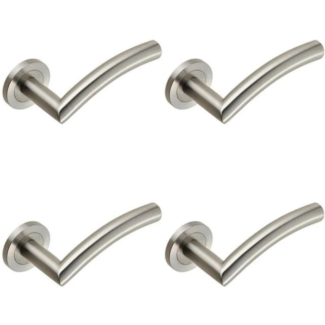 Loops 4x Curved Round Bar Handle on Round Rose Concealed Fix Satin Stainless Steel Metallics
