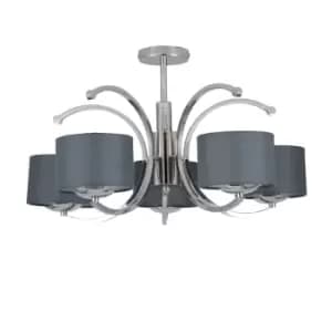 Silver Metal Five Curved Arm Semi Flush Pendant