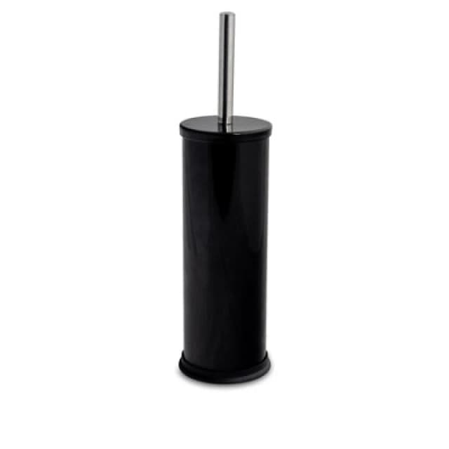 Harbour Housewares Toilet Brush & Holder - Black - Round Stainless Steel Non Slip Rust Resistant Toilet Cleaning Brush Set
