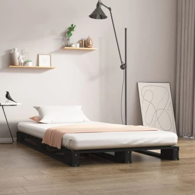 Vidaxl Pallet Bed Black 75X190 Cm Small Single Solid Wood Pine, Black 821421