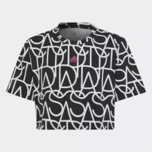 Printed Cotton Cropped T-Shirt with Short Sleeves