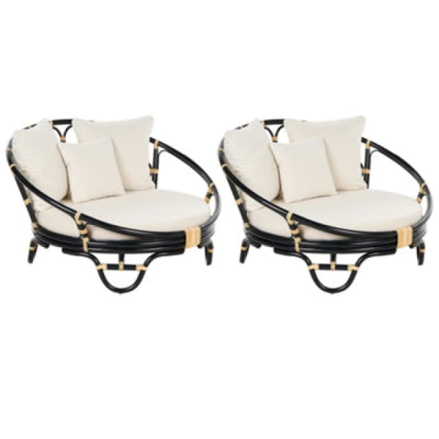 Beliani Set Of 2 Garden Daybeds Rossano Rattan Black