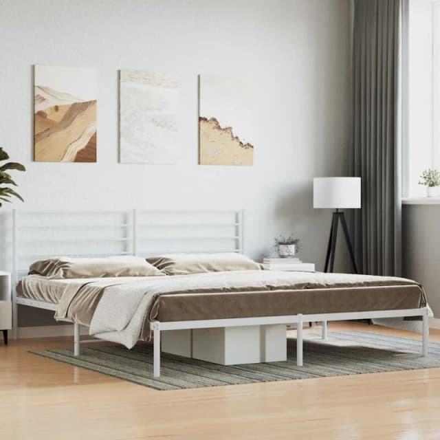JINLEFU Metal Bed Frame without Mattress with Headboard White 180x200cm vidaXL JRVDZX-352372_DE