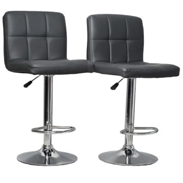 Gr8 Home Set Of 2 Dark Grey Faux Leather Swivel Chairs Breakfast Bar Stool Chrome Gas Lift