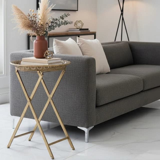 Premier Housewares Reza Folding Tray Table Gold