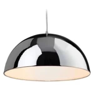 Bistro 1 Light Dome Ceiling Pendant Chrome, White Inside, E27