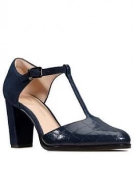 Clarks Kaylin85 T-Bar Leather Heeled Shoe - Navy