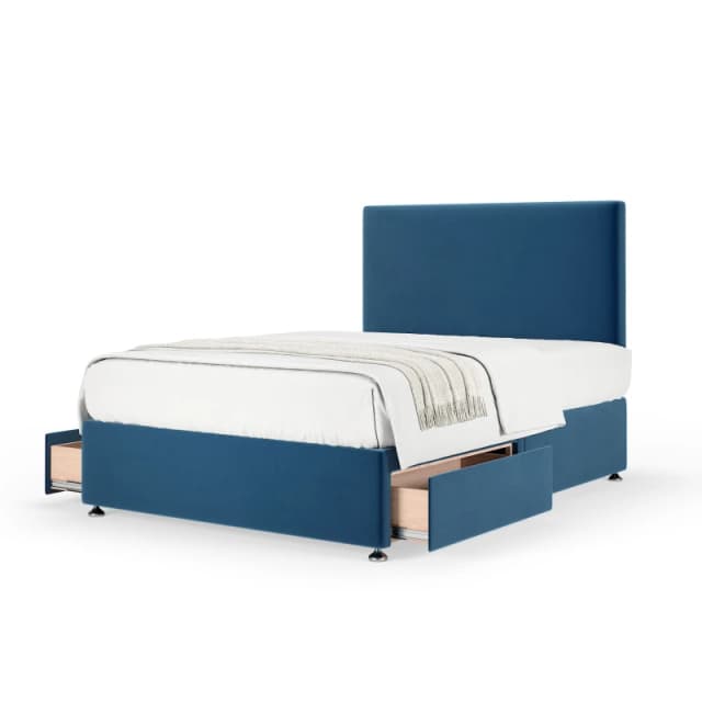 Bedmaster Bedmaster Plush Velvet 2 Drawer Divan Base And Plain Headboard in Blue Size: Super King Blue Super King Unisex 7867871326980