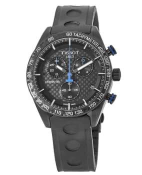 Tissot PRS 516 Chronograph Black Carbon Dial Rubber Strap Mens Watch T100.417.37.201.00 T100.417.37.201.00