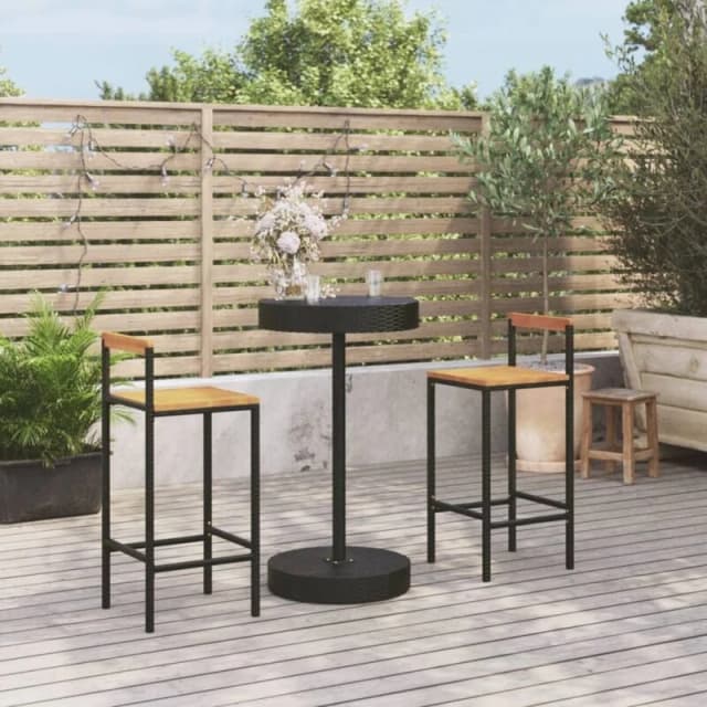 VIDAXL 3 Piece Garden Bar Set Black Poly Rattan&Solid Wood Acacia vidaXL 8720845880996