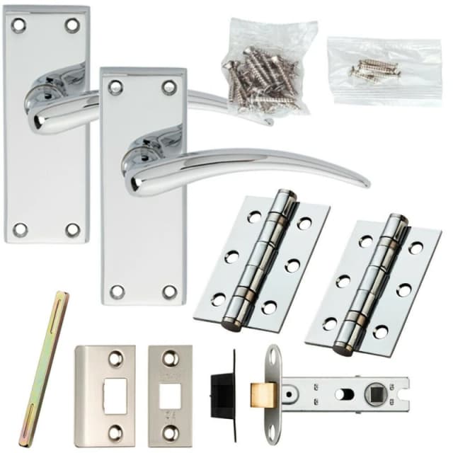 Loops Door Handle & Latch Pack Chrome Arched Lever on Square Backplate 150 x 43mm Multi