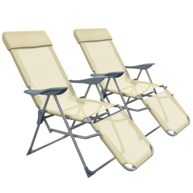 Outsunny 2x Reclining Chairs w/ Adjustable Backrest - Beige 84G-229V71BG