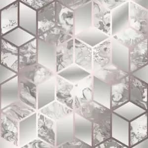 Elixir - Cube Rose Gold Geometric Marble Bedroom Wallpaper Living Room Wallpaper Rolls - Rose Gold