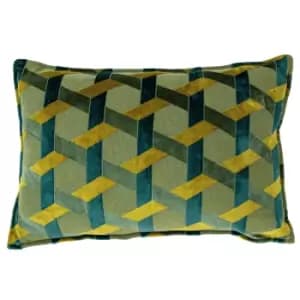 Delano Velvet Jacquard Cushion Teal/Gold