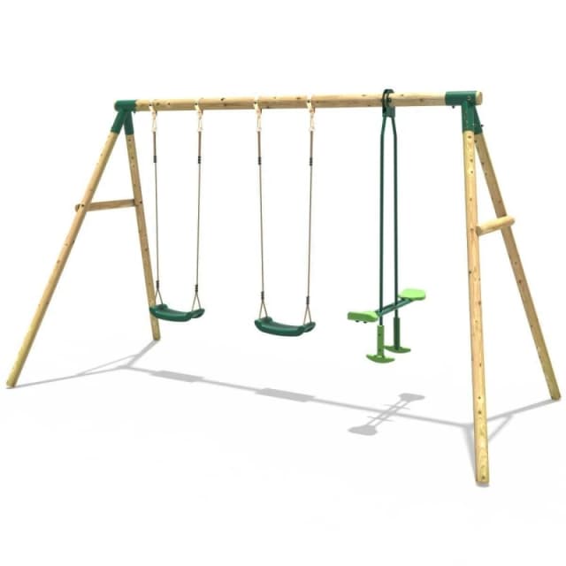 Rebo Wooden Garden Swing Set with 2 Swings and Glider - Neptune Green Green