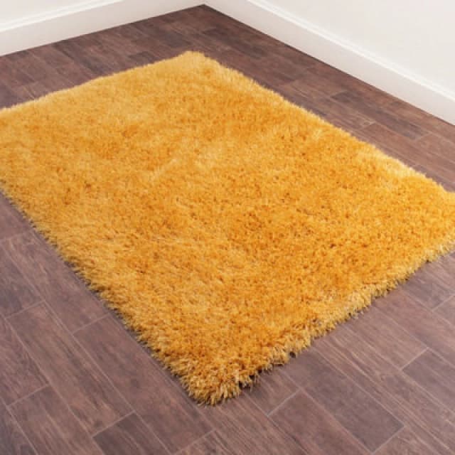 Yellow Plain Shaggy Modern Sparkle Easy To Clean Rug For Dining Room Bedroom And Living Room-60Cm X 110Cm