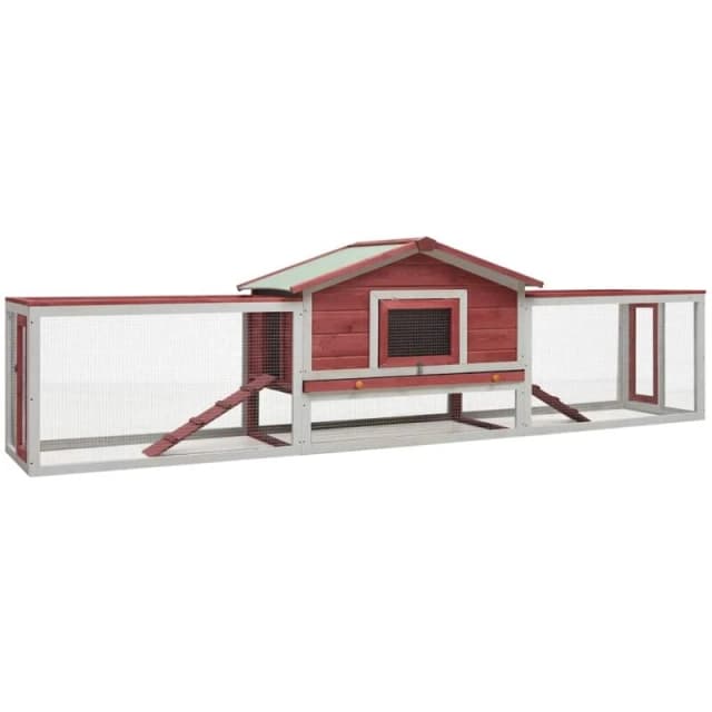 vidaXL Solid Pine & Fir Wood Rabbit Hutch Red Outdoor Wooden Rabbit House
