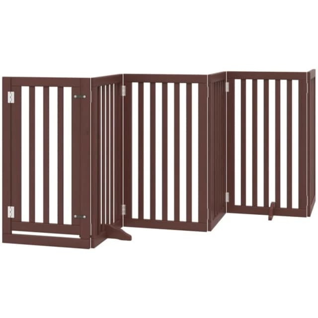 vidaXL Dog Gate with Door Foldable 6 Panels Brown 300cm Poplar Wood, Brown 352263