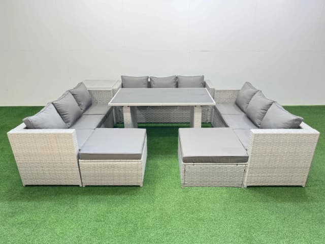 Fimous Patio Outdoor Garden Furniture Sets with Side Table 2 Big Stool in Light Grey Light Grey Unisex