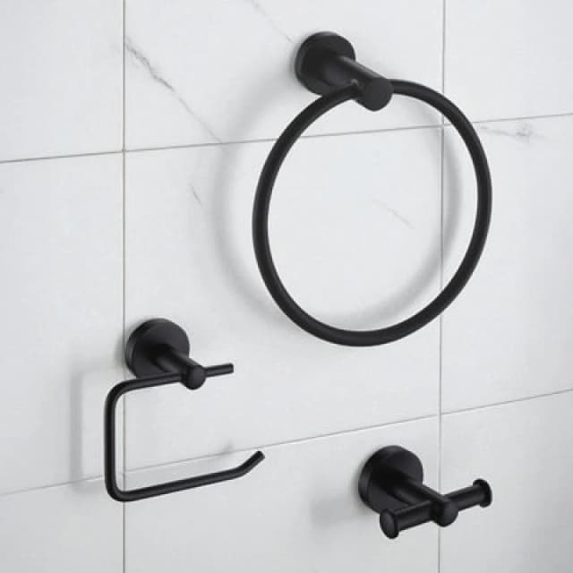 Showerdrape Modernity Black 3Pc Set (double Robe Hook, Toilet Roll Holder, Towel Ring), Black MODB-3SET