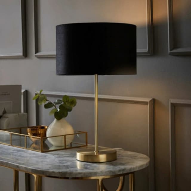 ValueLights ValueLights Charlie Gold Stem Table Lamp Light with Velvet Shade in Black Size: 10" Black 10" Unisex 5059406035876