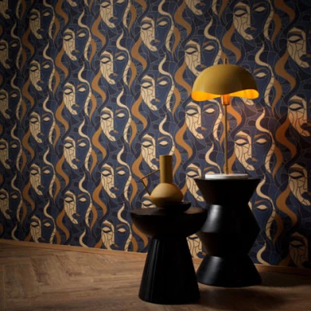 Erismann Navy Blue Mosaic Faces Wallpaper Modern Contemporary Abstract, Blue WL-10458-08