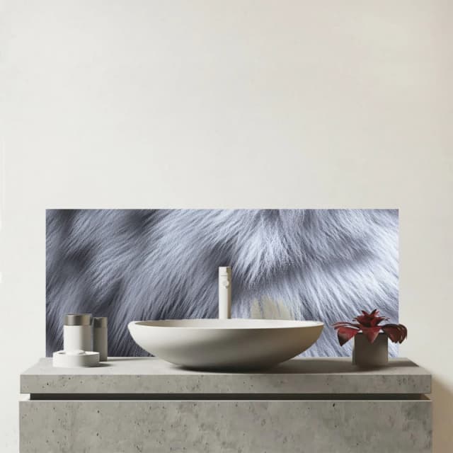 Warren Reed - Designer Fur Print Silver Fox Glass Bathroom Splashback in Grey Grey Unisex