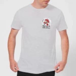Nintendo Super Mario Mario Merry Christmas Pocket Wreath Grey T-Shirt - L