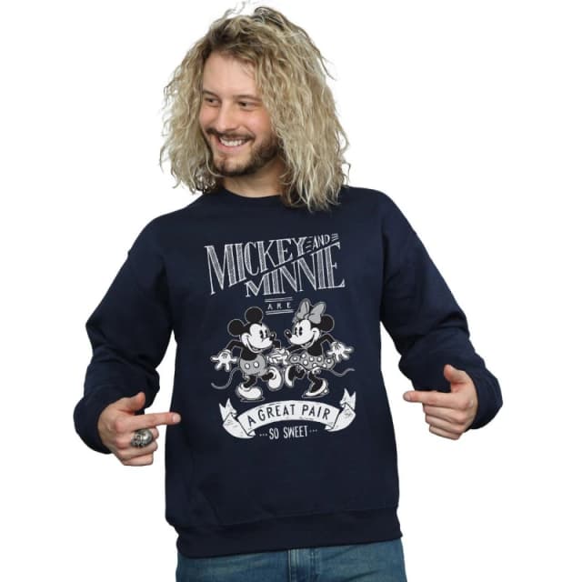 Disney Men Mickey And Minnie Mouse Great Pair Sweatshirt in Navy Size: Small Navy S Male 5057736636138